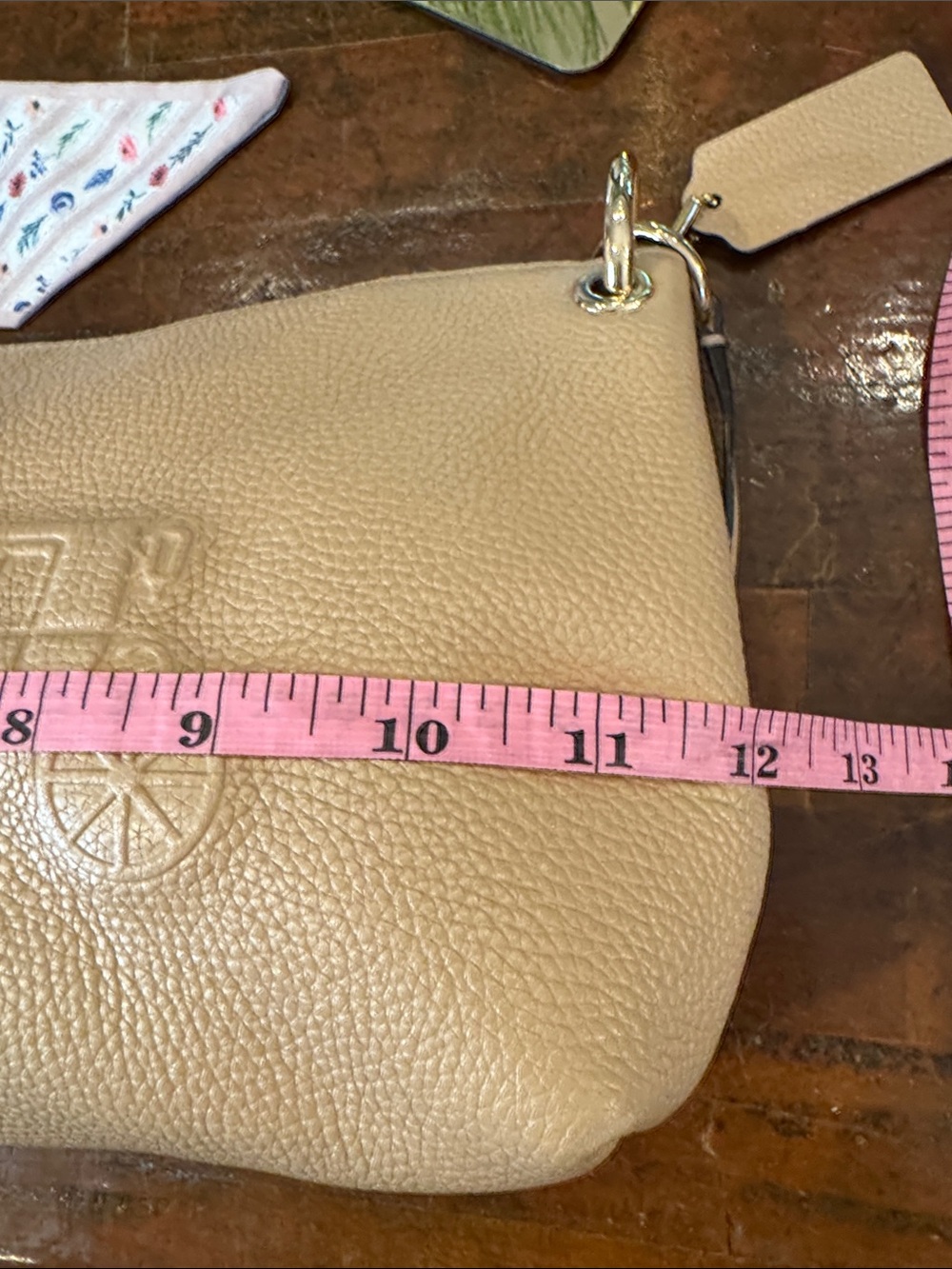 Coach Pebble Leather Shoulder Bag in Light Tan with Floral Scarf - Picture 14 of 15